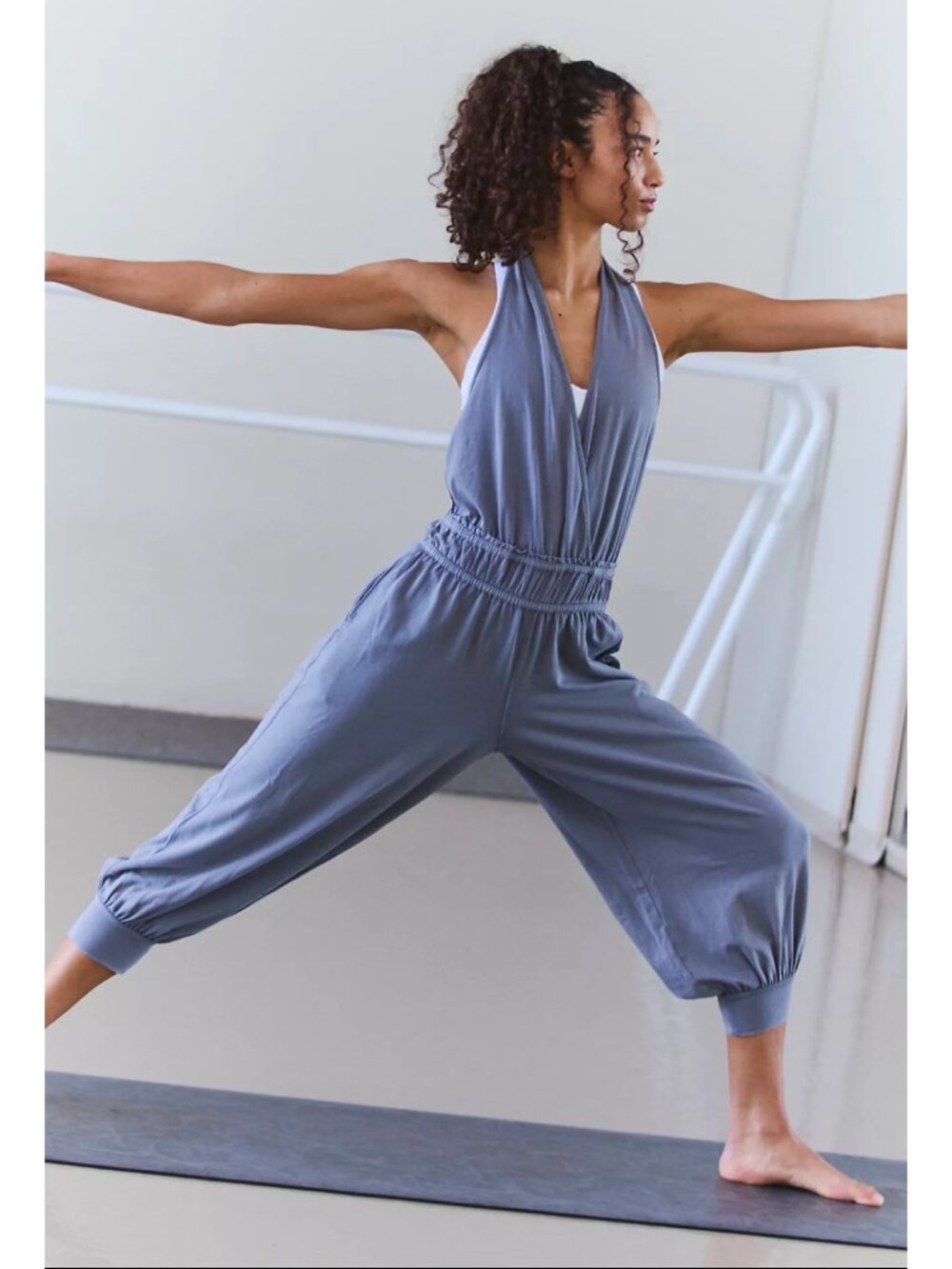 NWT Free People Hot Shot Halter Onesie FP Movement Storm Grey Large